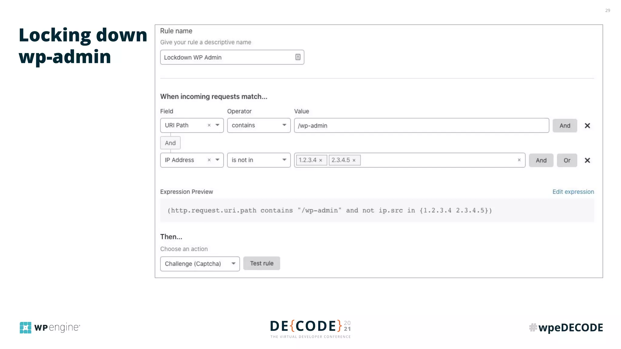 29
Locking down
wp-admin
 