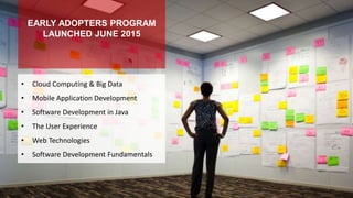 EARLY ADOPTERS PROGRAM
LAUNCHED JUNE 2015
• Cloud Computing & Big Data
• Mobile Application Development
• Software Development in Java
• The User Experience
• Web Technologies
• Software Development Fundamentals
 
