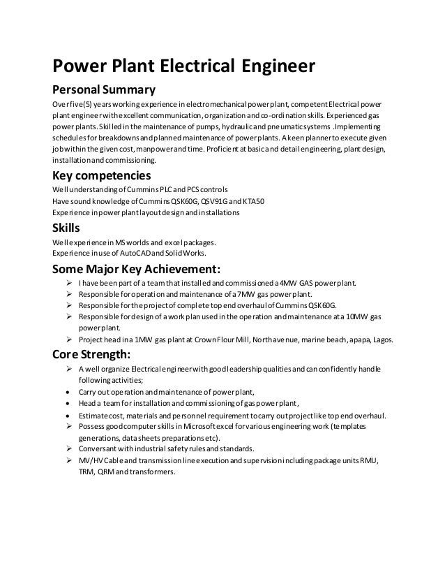 Power plant electrical engineer