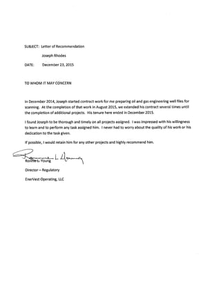 Letter of Recommendation- EnerVest Ltd.