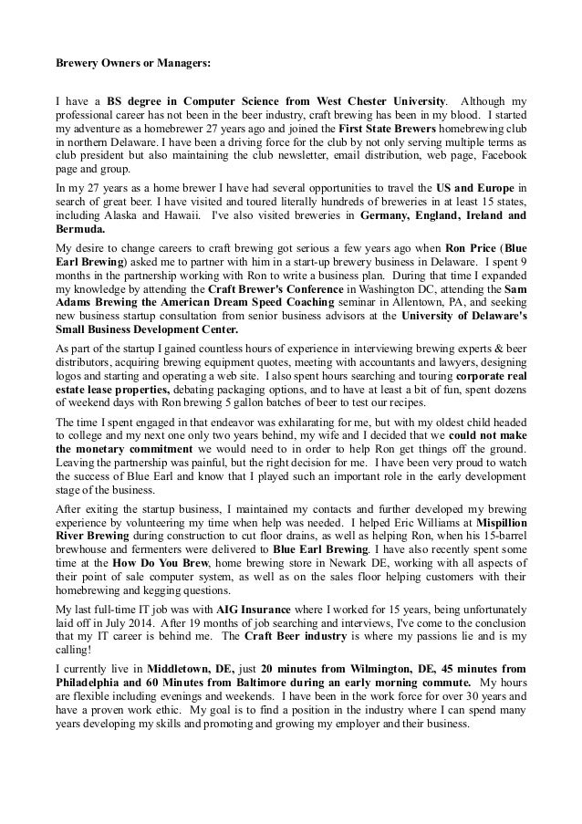 craft brewing cover letter generic cover letter science industry sample