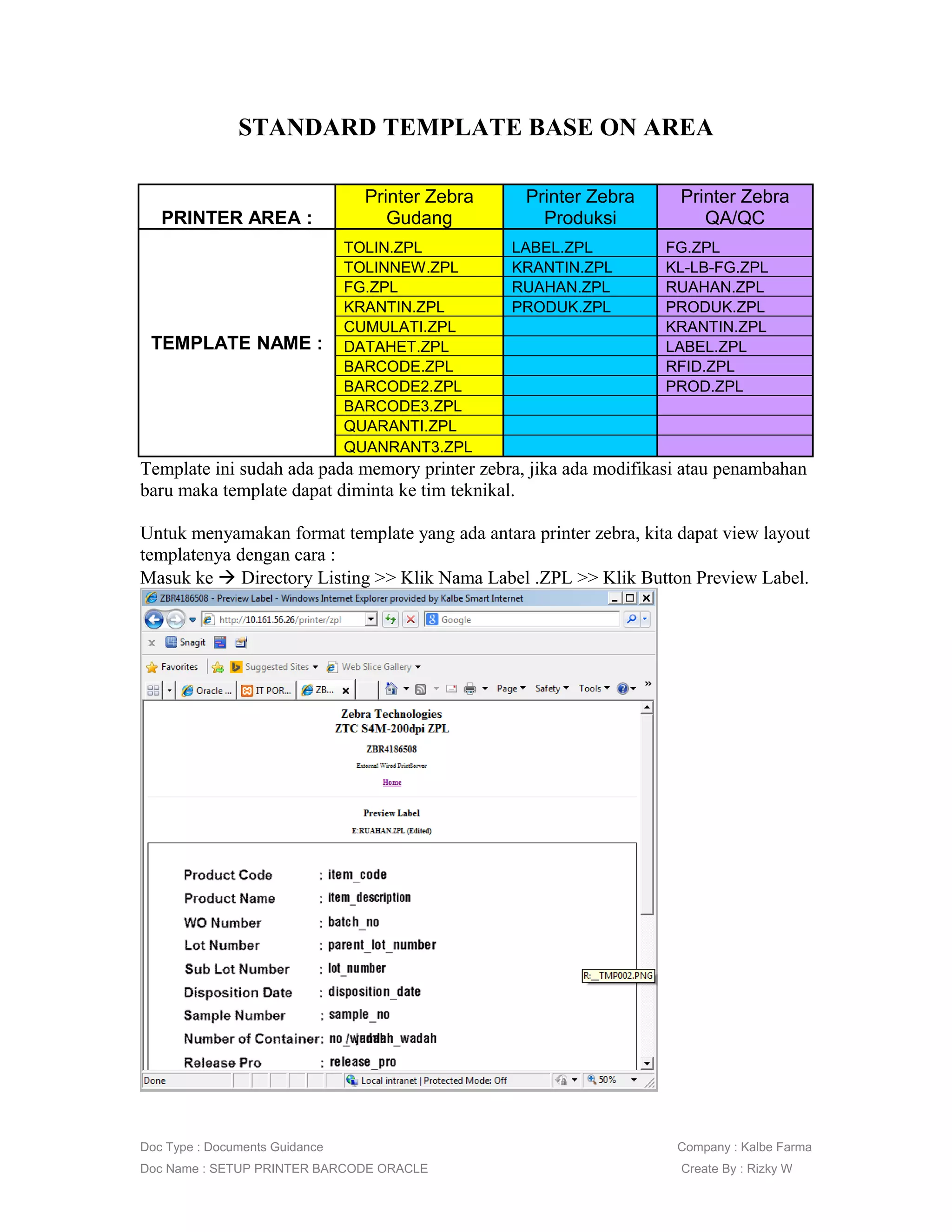 SETUP TEMPLATE LABEL BARCODE | PDF