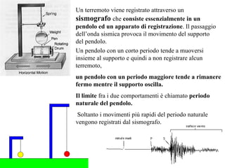 Un terremoto viene registrato attraverso un  sismografo  che  consiste essenzialmente in un pendolo ed un apparato di registrazione . Il passaggio dell’onda sismica provoca il movimento del supporto del pendolo. Un pendolo con un corto periodo tende a muoversi insieme al supporto e quindi a non registrare alcun terremoto,  un pendolo con un periodo maggiore tende a rimanere fermo mentre il supporto oscilla.  Il limite  fra i due comportamenti è chiamato  periodo naturale del pendolo. Soltanto i movimenti più rapidi del periodo naturale vengono registrati dal sismografo. 
