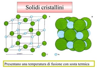 Solidi cristallini Presentano una temperatura di fusione con sosta termica 