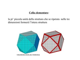 Cella elementare :   la più piccola unità della struttura che se ripetuta  nelle tre dimensioni formerà l’intera struttura 