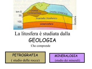 La litosfera è studiata dalla  GEOLOGIA PETROGRAFIA  ( studio delle rocce) Che comprende MINERALOGIA  (studio dei minerali) 