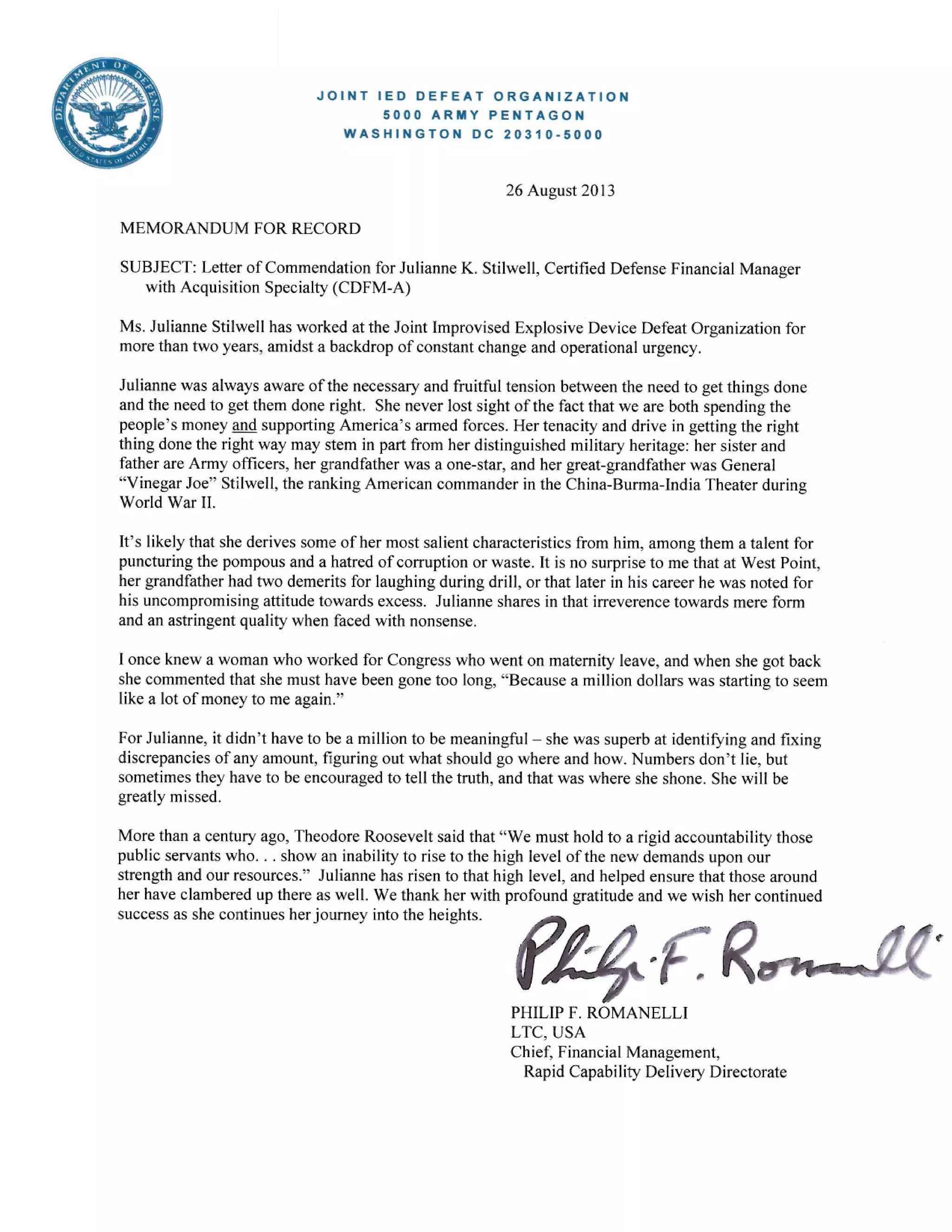 Letter of commendation for Julianne Stilwell | PDF