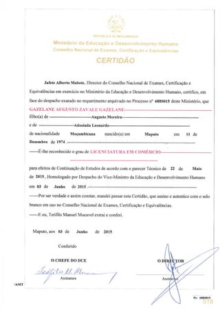 Certificado em Comercio Gazelane