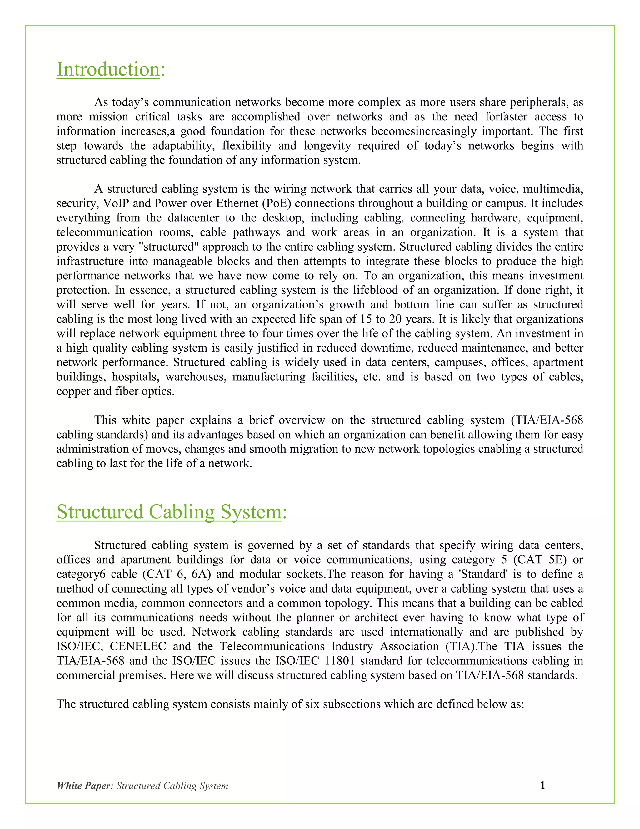 Structured Cabling Solution - White Paper | PDF
