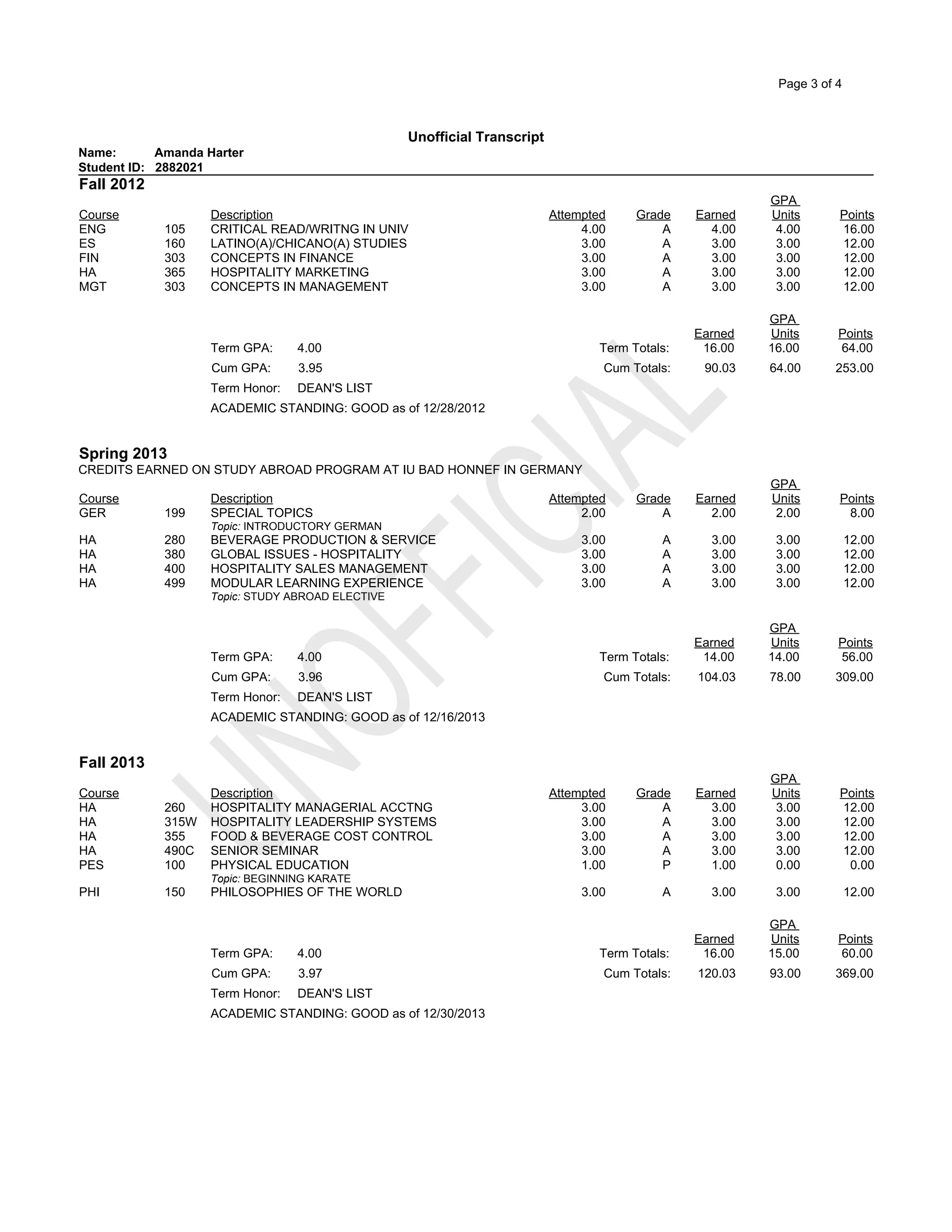 Nait Transcript Amanda Harter NAU transcript unofficial | PDF