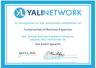 Fundamentals of Business Expansion
Suh Edwin Igwacho
April 11, 2015
 