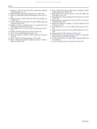Silicon
9. Fujishima A, Rao TN, Tryk DA (2001) J Photochem Photobiol
C:Photochem Rev 1:1–21
10. Parkin IP, Palgrave RG (2005) J Mater Chem 15:1689–1695
11. Mills A, Lee SK (2006) J Photochem Photobiol A Chem 182:181–
186
12. Zanderna AW, Rao CNR, Honig JM (1958) Trans Faraday Soc
54:1069–1073
13. Li FB, Li XZ, Hou MF, Cheah KW, Choy WCH (2005) Appl Catal
A General 285:181–189
14. Kubacka A, Fuerte A, Martinez-Arias A, Fernandez-Garcia M
(2007) Appl Catal B Environ 74:26–33
15. Jin Z, Zhang X, Li Y, Li S, Lu G (2007) Catal Commun 8:1267–
1273
16. Sayilkan HI (2007) Appl Catal A General 319:230–236
17. Xie Y, Yuan C (2004) Appl Surf Sci 221:17–24
18. Bouras P, Slathatos E, Lianos P (2007) Appl Catal B Environ
73:51–59
19. Kudo A (2007) Int J Hydrogen Energy 32:2673–2678
20. Ihara T, Miyoshi M, Ando M, Sugihara S, Iriyama Y (2001) J
Mater Sci 36:4201–4207
21. Ihara T, Miyoshi M, Iriyana Y, Matsumoto O, Sugihara S (2003)
Appl Catal B Environ 42:403–409
22. Prokes SM, Gole JL, Chen X, Burda C, Carlos WE (2005) Adv
Funct Mater 15:161–167
23. Najibi Ilkhechi N, Koozegar Kaleji B (2014) J Sol-Gel Sci Technol
69:351–356
24. Balachandran K, Venckatesh R, Sivraj R (2010) Int J Eng Sci
Technol 28:3695–3700
25. Hussain ST, Mazhar M, Siddiqa A, Javid H, Siddiq M (2012)
Catalysis J 5:21–30
26. Jin Z, Zhang X, Li Y, Li S, Lu G (2007) Catal Commun 8:1267–
1273
27. Salavati-Niasari M, Davar F, Mir N (2008) Polyhedron 27:3514–
3518
28. Kapusuz D, Park J (2013) Ozturk A 74:1026–1031
29. Najibi Ilkhechi N, Koozegar Kaleji B, Fallah D J Opt Quant
Electron. doi:10.1007/s11082-014-9940-0
30. Lia XZ, Li FB, Yang CL, Ge WK (2001) J Photochem Photobiol
A 141:209–217
31. Li XZ, Li FB (2001) Environ Sci Technol 35:2381–2387
Author's personal copy
 
