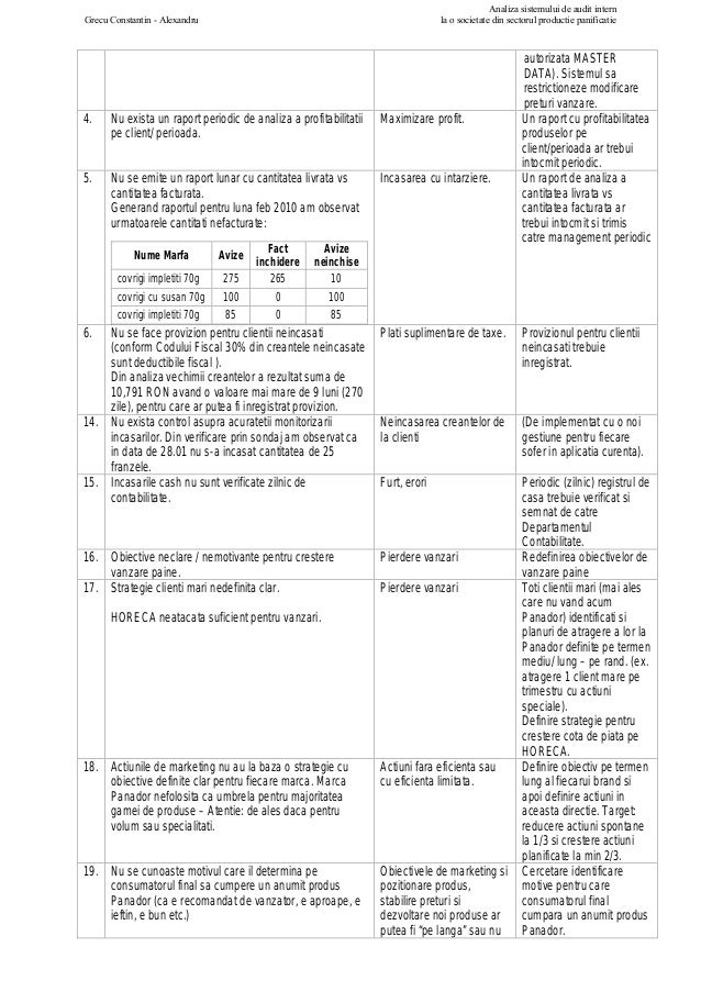 Analiza Unui Sistem De Audit Intern