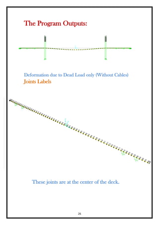 26
The Program Outputs:
Deformation due to Dead Load only (Without Cables)
Joints Labels
These joints are at the center of the deck.
 