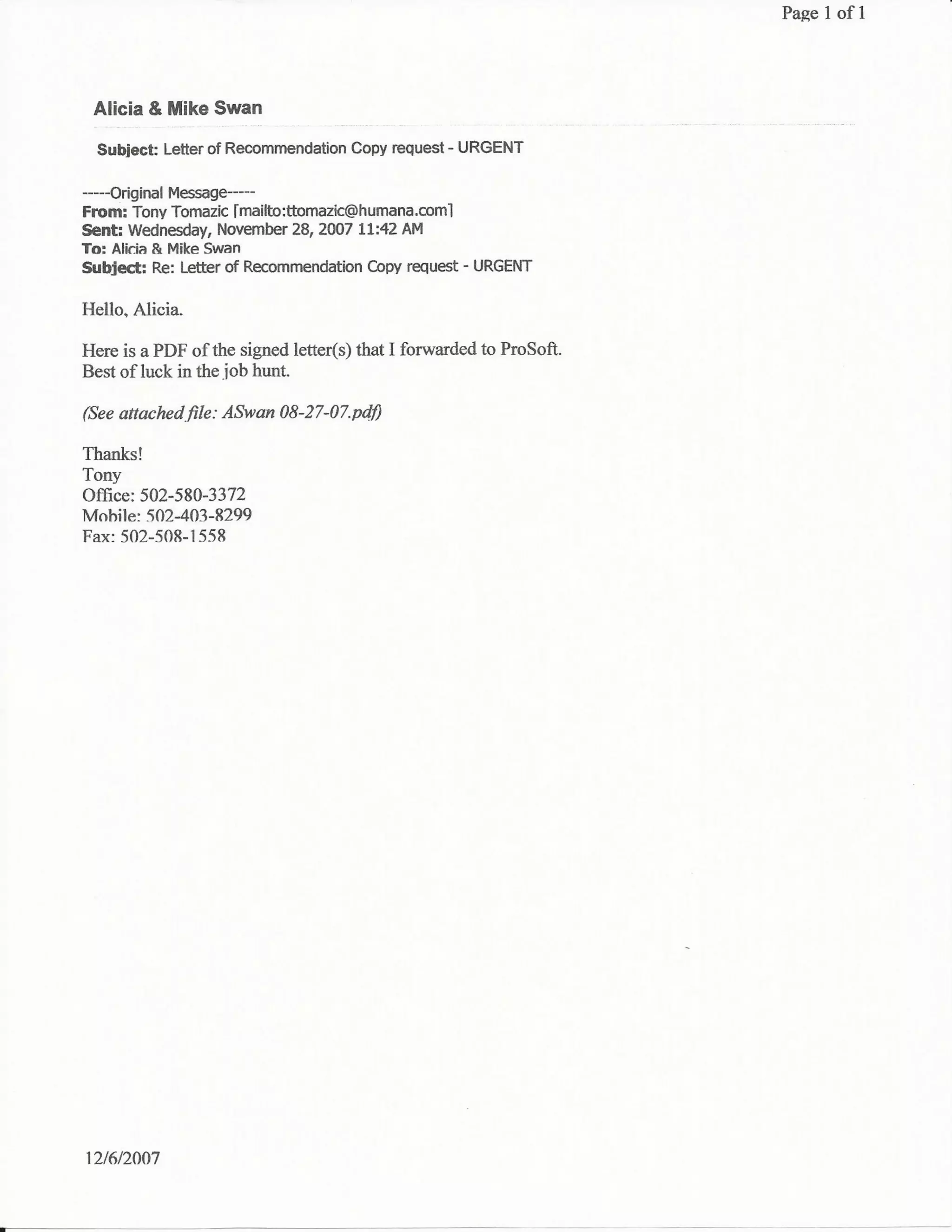 Humana Recommendation Letter | PDF