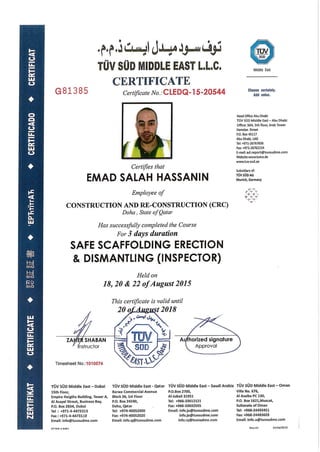 TUV-Safty Scaffolding Inpector Certificate