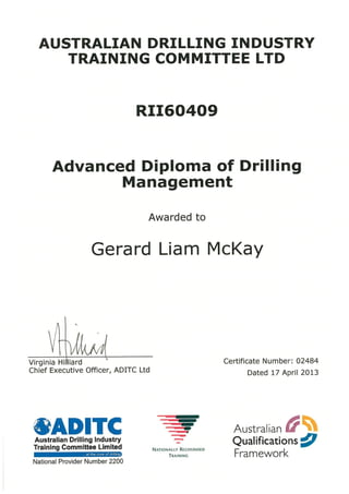 RII60409 Advanced Diploma Drilling Managment