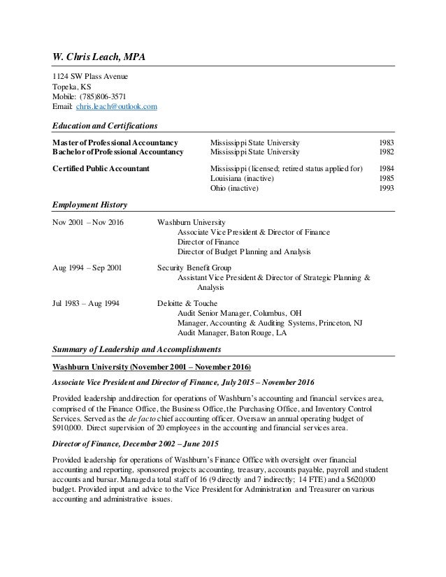 w chris leach higher ed resume nov 2016 resume for higher education