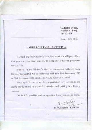 District Collector Bhuj Appreciation