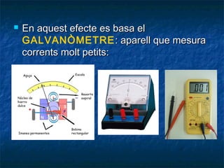 

En aquest efecte es basa el
GALVANÒMETRE : aparell que mesura
corrents molt petits:

 