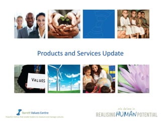 Powerful metrics that enable leaders to measure and manage cultures.
www.valuescentre.com
1
Products and Services Update
 