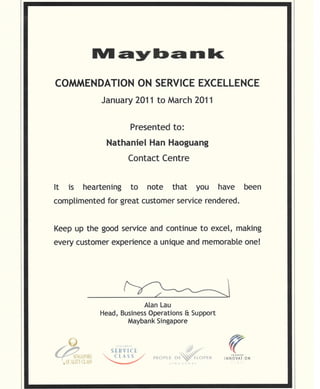 Commendation of Service Excellence - Maybank Alan Lau