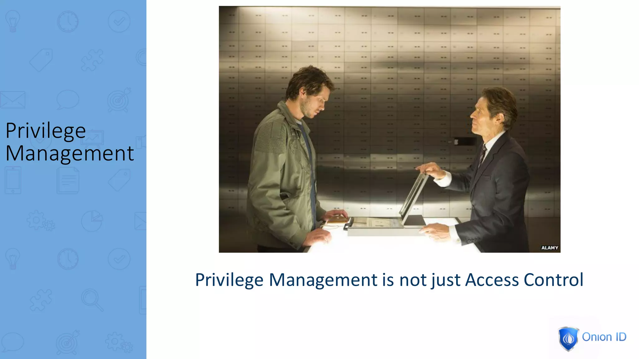 Privilege	Management	is	not	just	Access	Control
Privilege	
Management
 