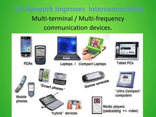 CR Network Improves Interconnectivity
Multi-terminal / Multi-frequency
communication devices.
 
