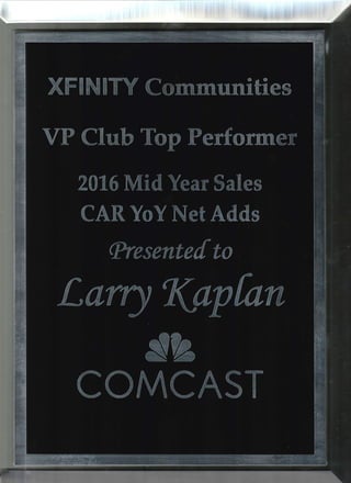 Comcast YoY award for L Kaplan 2016