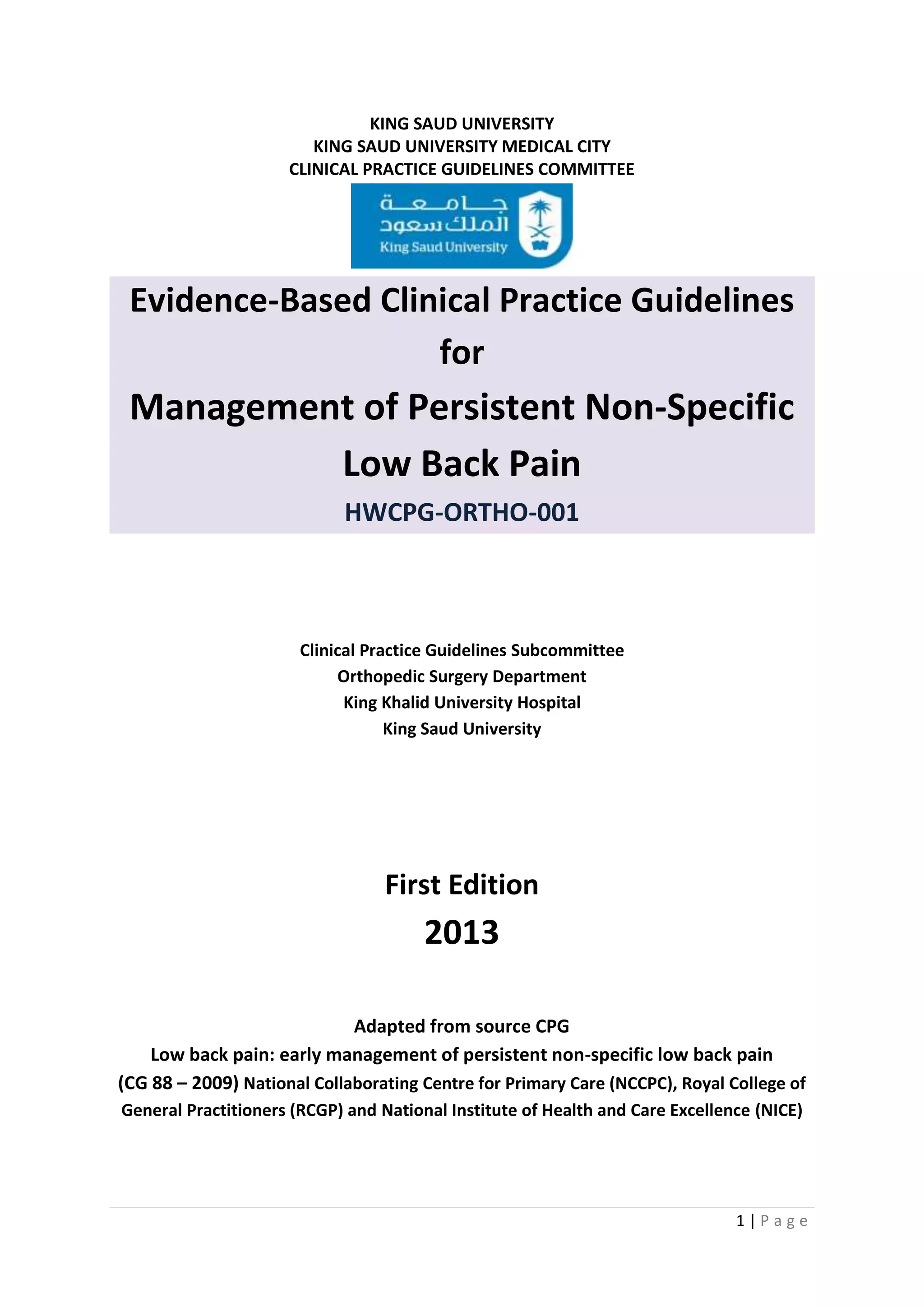 Low Back Pain Clinical Practice Guideline | PDF