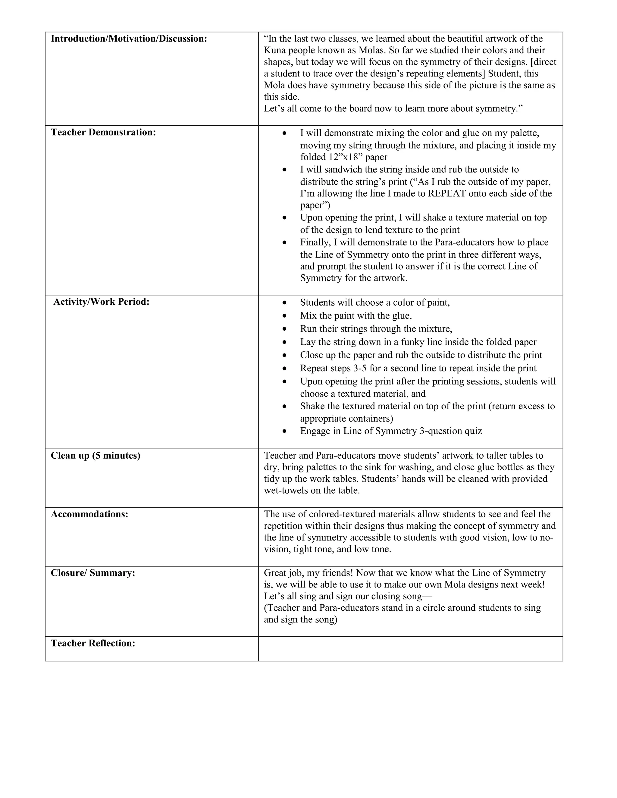 Line of Symmetry Lesson (L3) | DOC