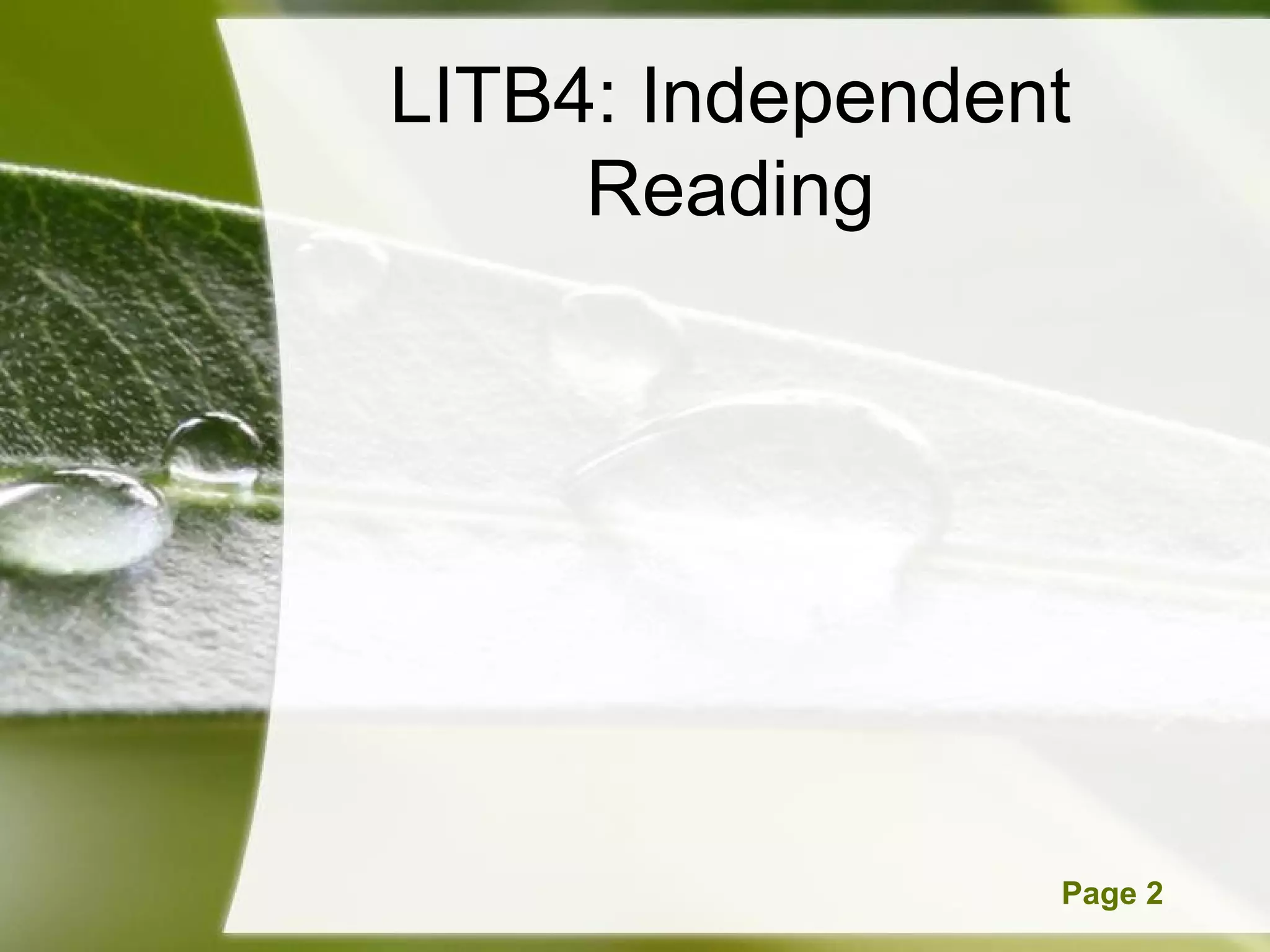 LITB4: Independent
     Reading




  Powerpoint Templates   Page 2
 