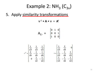 5. Apply similarity transformations
Example 2: NH3 (C3v)
n-1 • A • n = A’
AC3 =
72
 