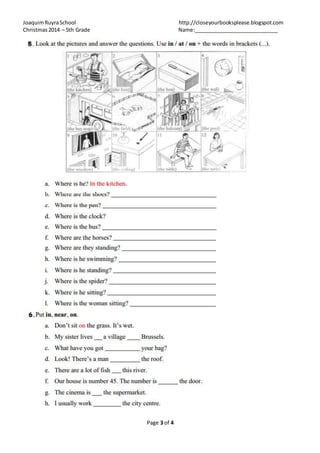 JoaquimRuyraSchool http://closeyourbooksplease.blogspot.com
Christmas2014 – 5th Grade Name:_____________________________
Page 3 of 4
 