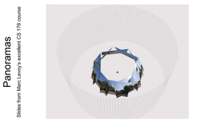 Panoramas
SlidesfromMarcLevoy’sexcellentCS178course
 