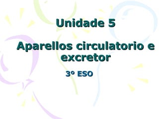 Unidade 5Unidade 5
Aparellos circulatorio eAparellos circulatorio e
excretorexcretor
3º ESO3º ESO
 