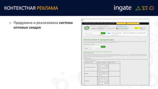 КОНТЕКСТНАЯ РЕКЛАМА
o Продумана и реализована система
оптовых скидок
 