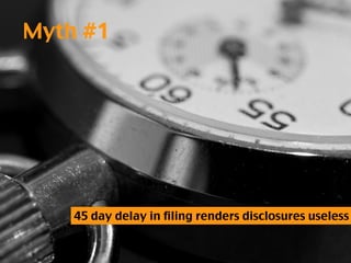 Myth #1




    45 day delay in filing renders disclosures useless
 