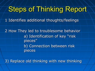 Steps of Thinking ReportSteps of Thinking Report
1 Identifies additional thoughts/feelings1 Identifies additional thoughts...