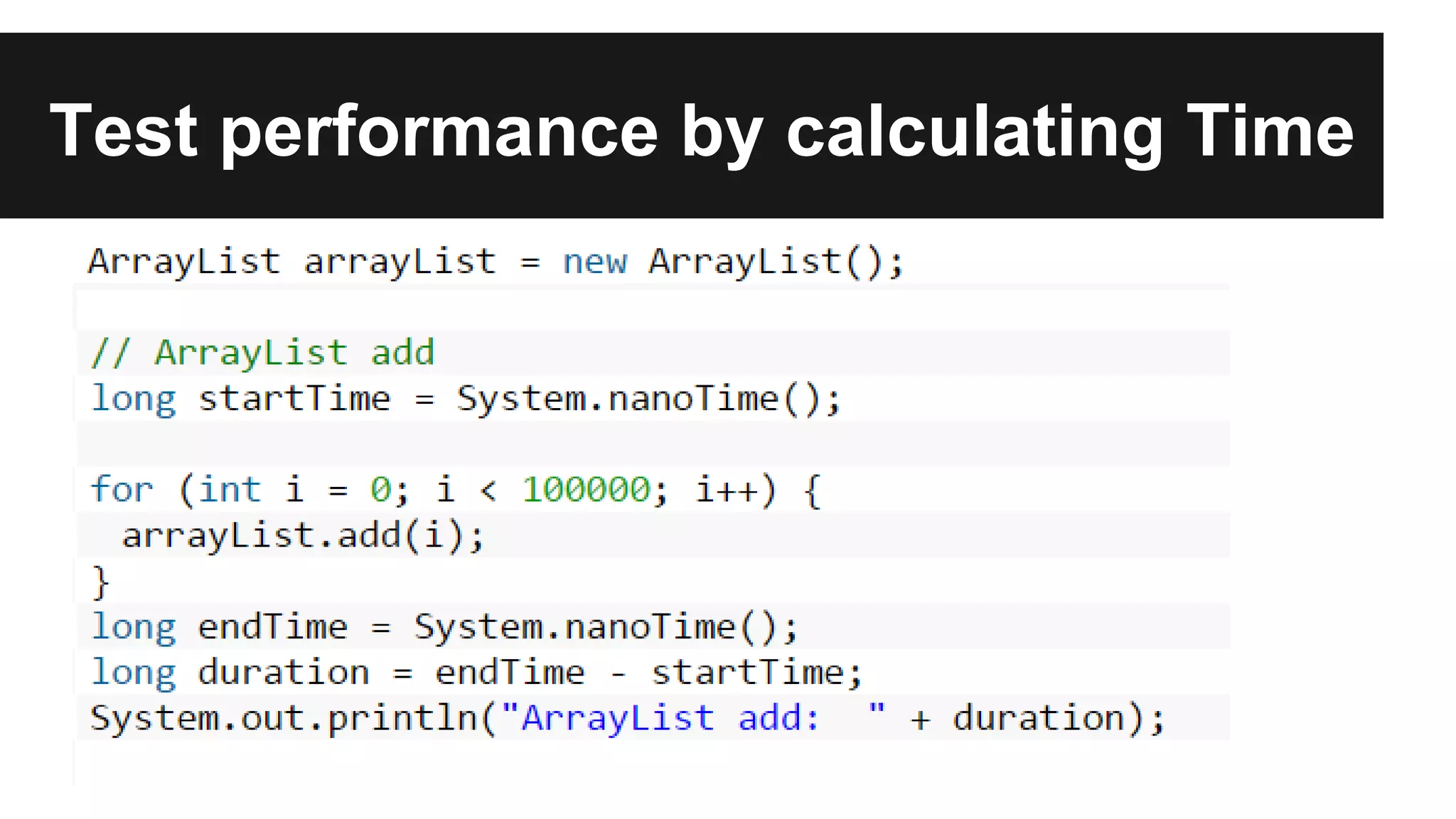 Test performance by calculating Time
 