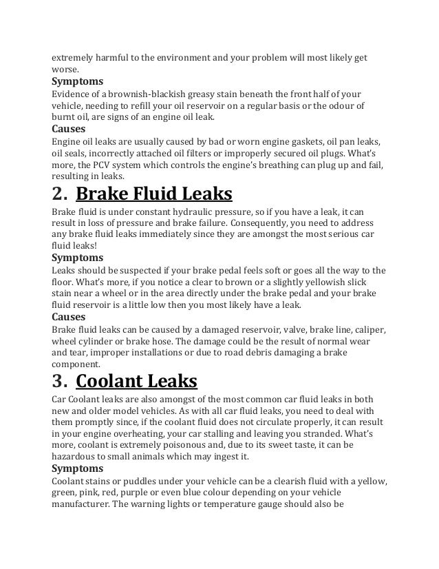 5 common car fluid leaks