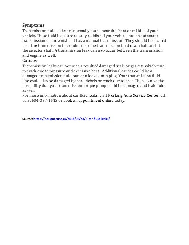 5 common car fluid leaks