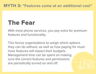MYTH 3: “Features come at an additional cost”
With most phone services, you pay extra for premium
features and functionali...