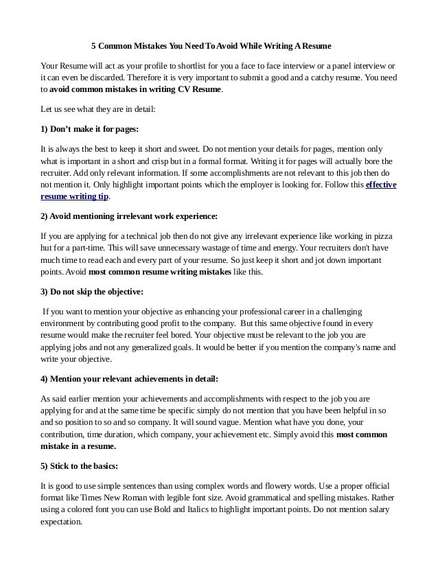 5 common mistakes you need to avoid while writing a resume what you need on a resume