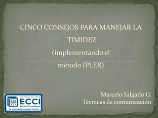 CINCO CONSEJOS PARA MANEJAR LA TIMIDEZ (implementando el método IPLER) Marcelo Salgado G.Técnicas de comunicación 