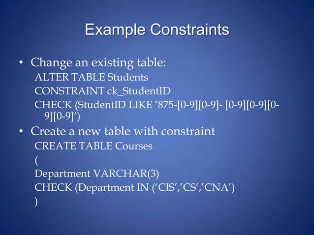 SQL Constraints | PPTX