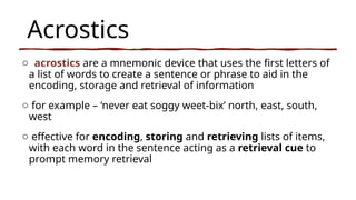 Enhancing Memory with Mnemonics in Written and Oral Cultures | PPTX