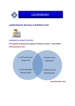 Leadership for Success is Building Trust
Leadership is not just for the elite
The Cognitive & Behavioural aspects of Authentic Leaders
PSYCHOLOGICAL SELF
Leadership for Success is Building Trust
Leadership is not just for the elite
The Cognitive & Behavioural aspects of Authentic Leaders - a New Model
PHILOSOPHICAL SELF
CAVENDISH
a New Model
PHILOSOPHICAL SELF
 