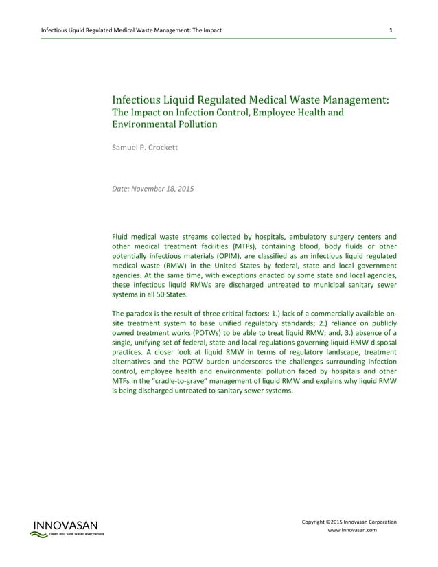Infectious Liquid Regulated Medical Waste Management The Impact on