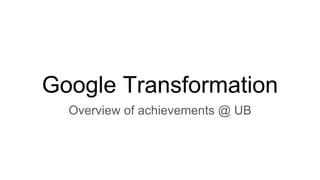 Google Transformation
Overview of achievements @ UB
 